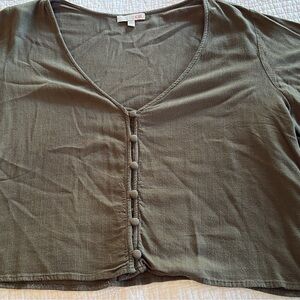 Olive Button-Down Women's Top
